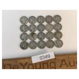 US Coins, Lot of 20 Silver Mercury Dimes