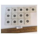 US Coins, Lot of 13 Silver Barber Dimes