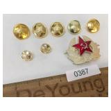 Lot of 7 Russian Military Buttons and 1 Pin