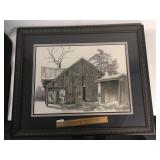 Original Charcoal Art Drawing by Thomas Rowe, Barn