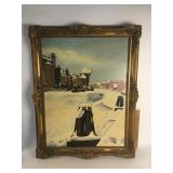 Original Oil on Board Art Painting, Winter Bay
