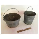 Lot of 2 Galvanized Buckets or Pails, Vintage