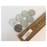 US Coins, Lot of 7 Silver Kennedy Half Dollar