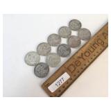 US Coins, Lot of 10 Silver Franklin Half Dollar
