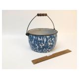 Enamelware Bucket or Pail, Blue Swirl, Antique