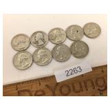 US Coins, Lot of 9 Silver Washington Quarters