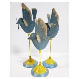 Trio of metal bird candle holders