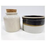 Small stoneware jar with cork and crock