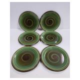 6 green & brown swirl ceramic plates