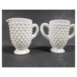 Milk glass hob nail sugar and creamer