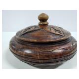 Carved wood bowl with lid