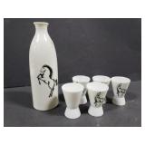 Horse themed ceramic saki set