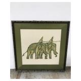 Framed vintage Eastern elephant art print