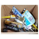 Box lot of painter brushes and sealant