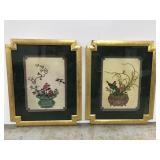 Asian inspired vintage art print pair