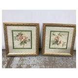 Blum framed & matted floral art pair