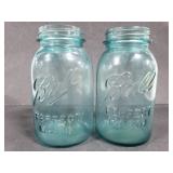 2 blue Ball Mason jars