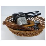Basket of vintage kitchen tools
