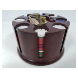 Wood rotating poker chip & card holder