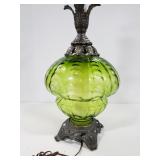 Large green glass & metal lamp