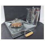 Metal serving tray with pitcher