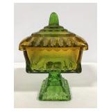 Depression glass pedestal lidded candy dish