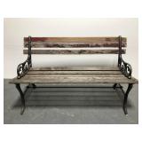 Wrought iron & weahered wood garden bench