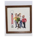 Vintage barber pole cross stitch framed art