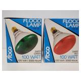 Abco red and green flood lamp bulbs