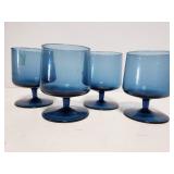 4 blue glass short stemmed glasses