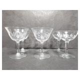 6 etched dessert wine glasses