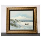 Framed seaside oil painting signed Cooper