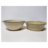 Green trimmed enamalware bowl pair