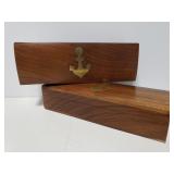 Small wood boxes with brass anchor inlays