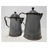 2 old graniteware coffee pots