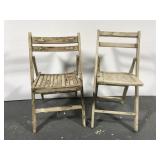 Old chippy wooden folding chair pair