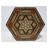 Hexagon wood box with intricate inlay design