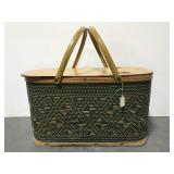 Large vintage green picnic basket w/ metal handles