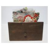 Vintage Valentines cards in wood drawer