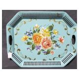 Large metal floral painted serving tray