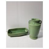 Red Wing Pottery green dish & vase