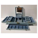 Vintage blue vinyl jewelry case