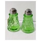 Green depression glass salt & pepper shakers