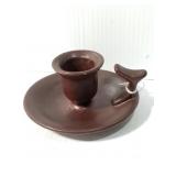 Brown stoneware candle holder