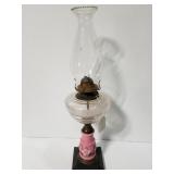 Antique oil lamp w/pink glass base