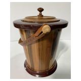Teakwood ice bucket with leather handle