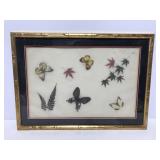 Framed leaf & butterfly art in faux bamboo frame