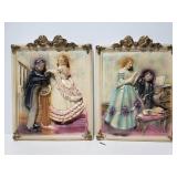 Vintage victorian man and woman chalkware plaques