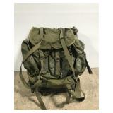 Metal framed green military backpack