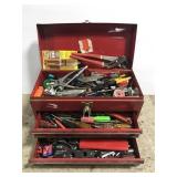 Loaded red metal toolbox w/ tools